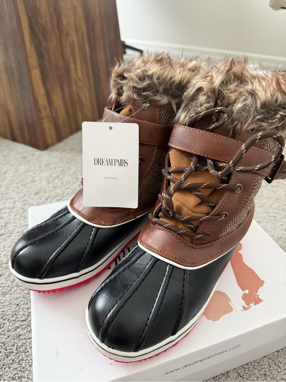 Dream Pairs Brown & Black Faux-Fur Winter Duck Boots